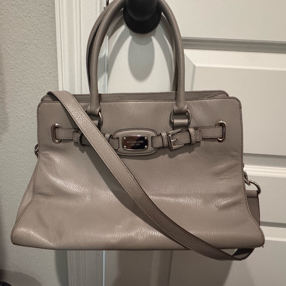 Michael Kors Taupe Leather Satchel with Shoulder Strap